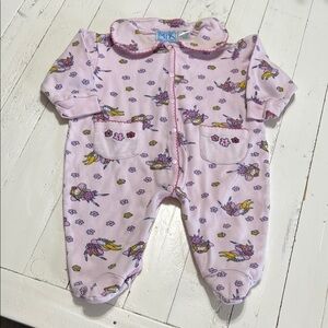 12m vintage 1980/1990 one piece, girl fairy pink sleepers